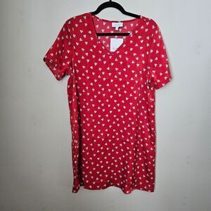Bobeau Sleepwear Dress Nightie V-Neck Red Gray White Heart Print Comfy Valentine